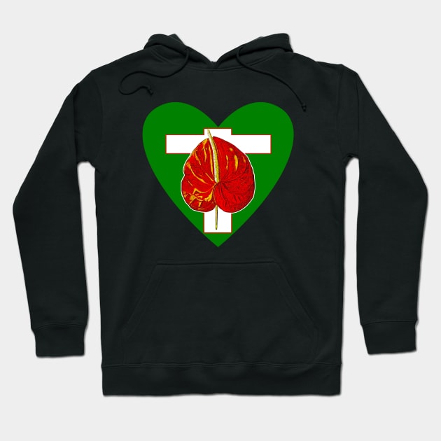 red flower and green heart Hoodie by Marccelus